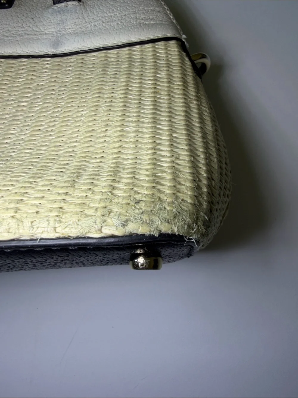 kate spade Cream and Black Woven Dome Satchel with Gold Hardware